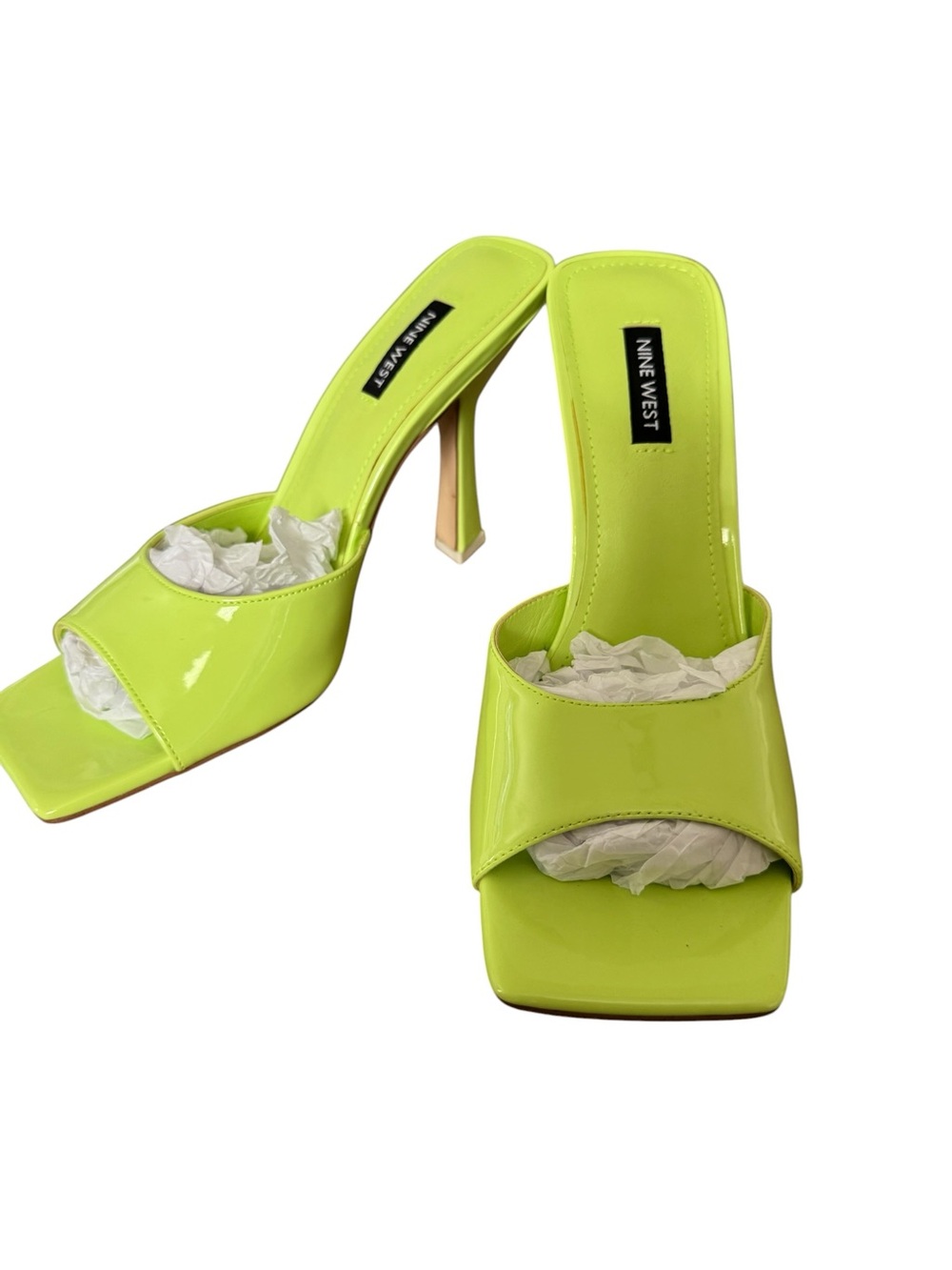 Nine West Neon Lime Patent Square-Toe Mule Heels